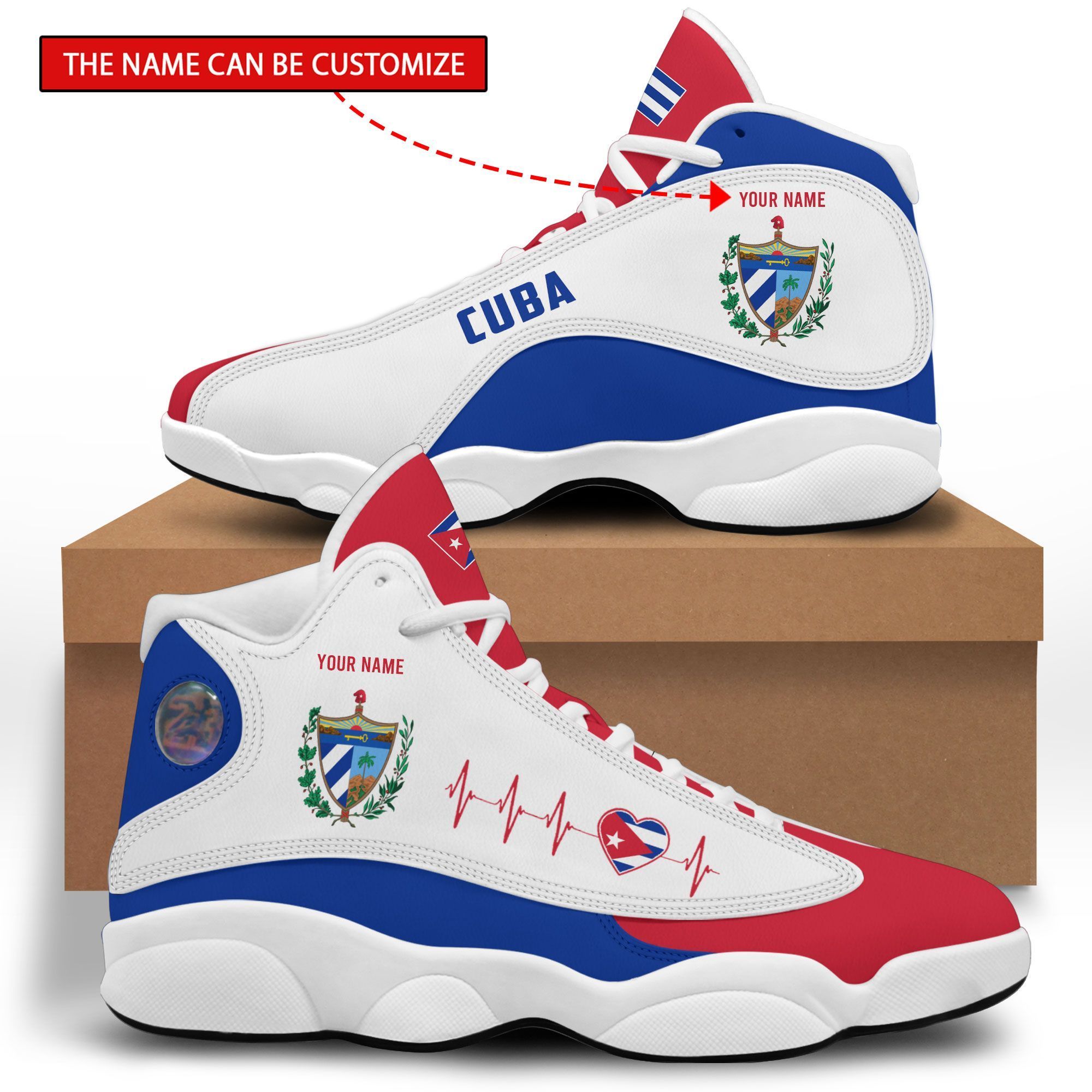 Personalized Coat Of Arms Of Cuba Red White Custom Air Jordan 13 Shoes Personalized Coat Of Arms Of Cuba Red White Custom Air Jordan 13 Shoes