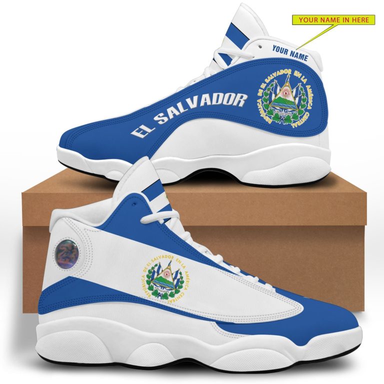 Personalized-Coat-Of-Arms-Of-El-Salvador-Blue-White-Custom-Air-Jordan-13-Shoes-2