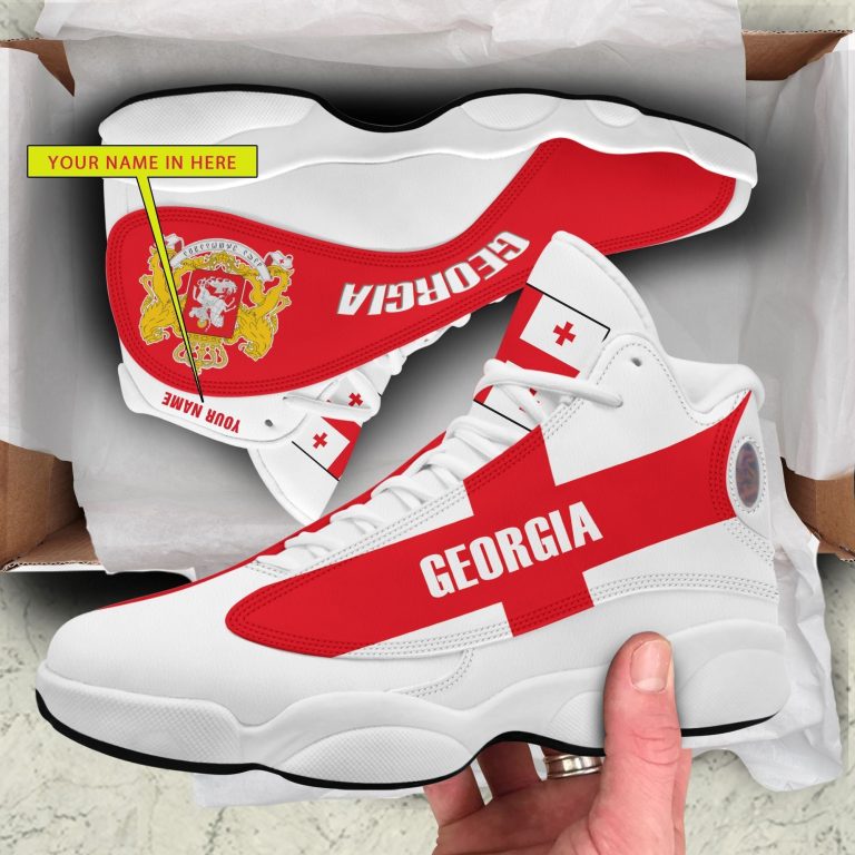 Personalized-Coat-Of-Arms-Of-Georgia-White-Red-Custom-Air-Jordan-13-Shoes-1
