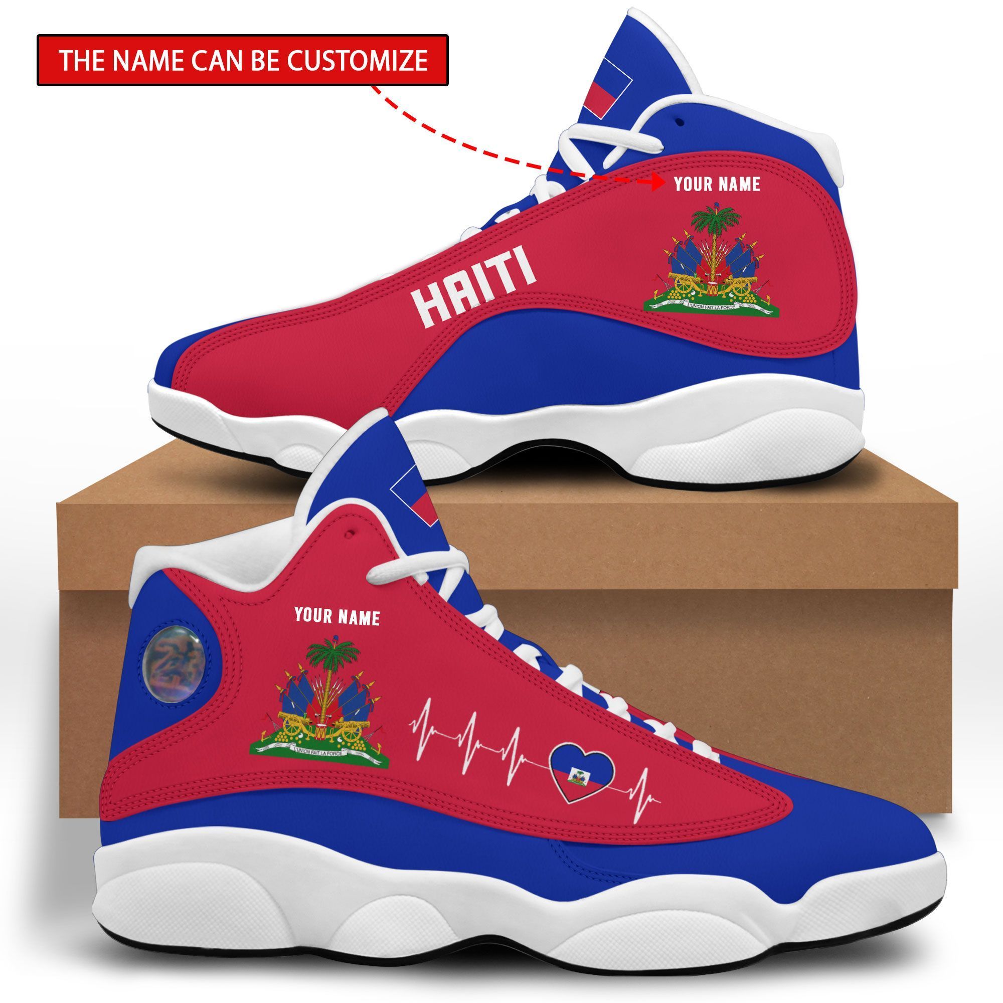 Personalized Coat Of Arms Of Haiti Blue Red Custom Air Jordan 13 Shoes Personalized Coat Of Arms Of Haiti Blue Red Custom Air Jordan 13 Shoes