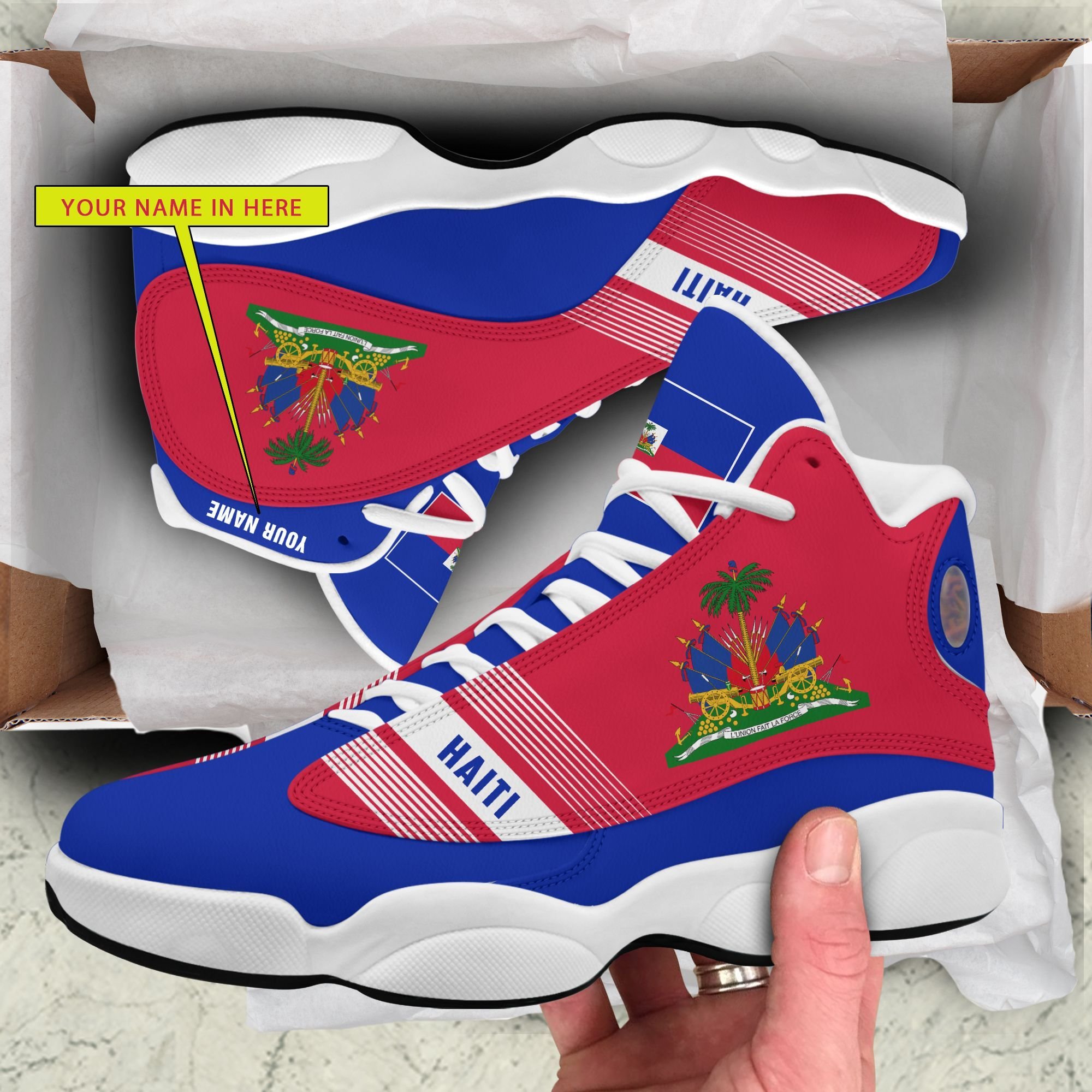 Personalized Coat Of Arms Of Haiti Red Blue Custom Air Jordan 13 Shoes Personalized Coat Of Arms Of Haiti Red Blue Custom Air Jordan 13 Shoes