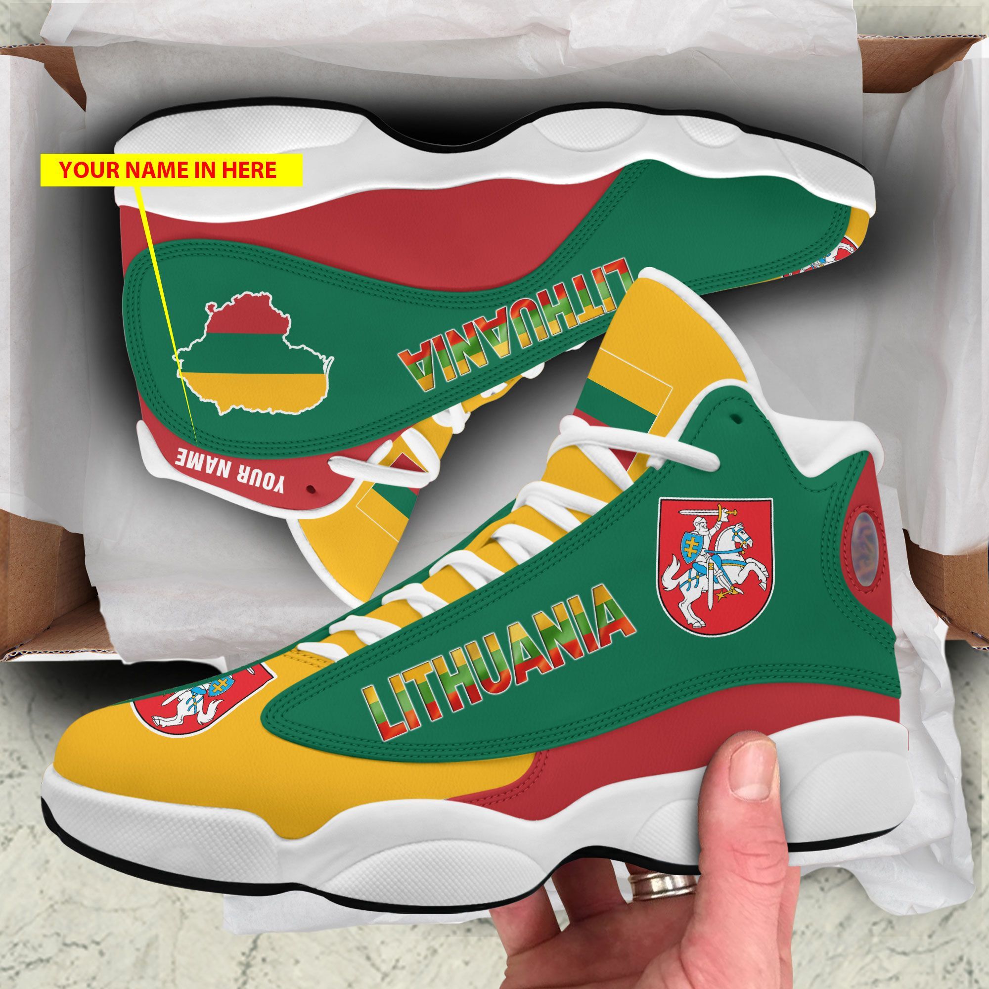 Personalized Coat Of Arms Of Lithuania Map Custom Air Jordan 13 Shoes Personalized Coat Of Arms Of Lithuania Map Custom Air Jordan 13 Shoes
