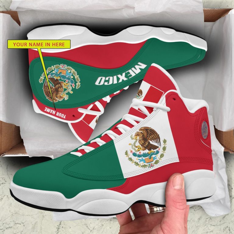 Personalized-Coat-Of-Arms-Of-Mexico-Green-Red-Custom-Air-Jordan-13-Shoes-1