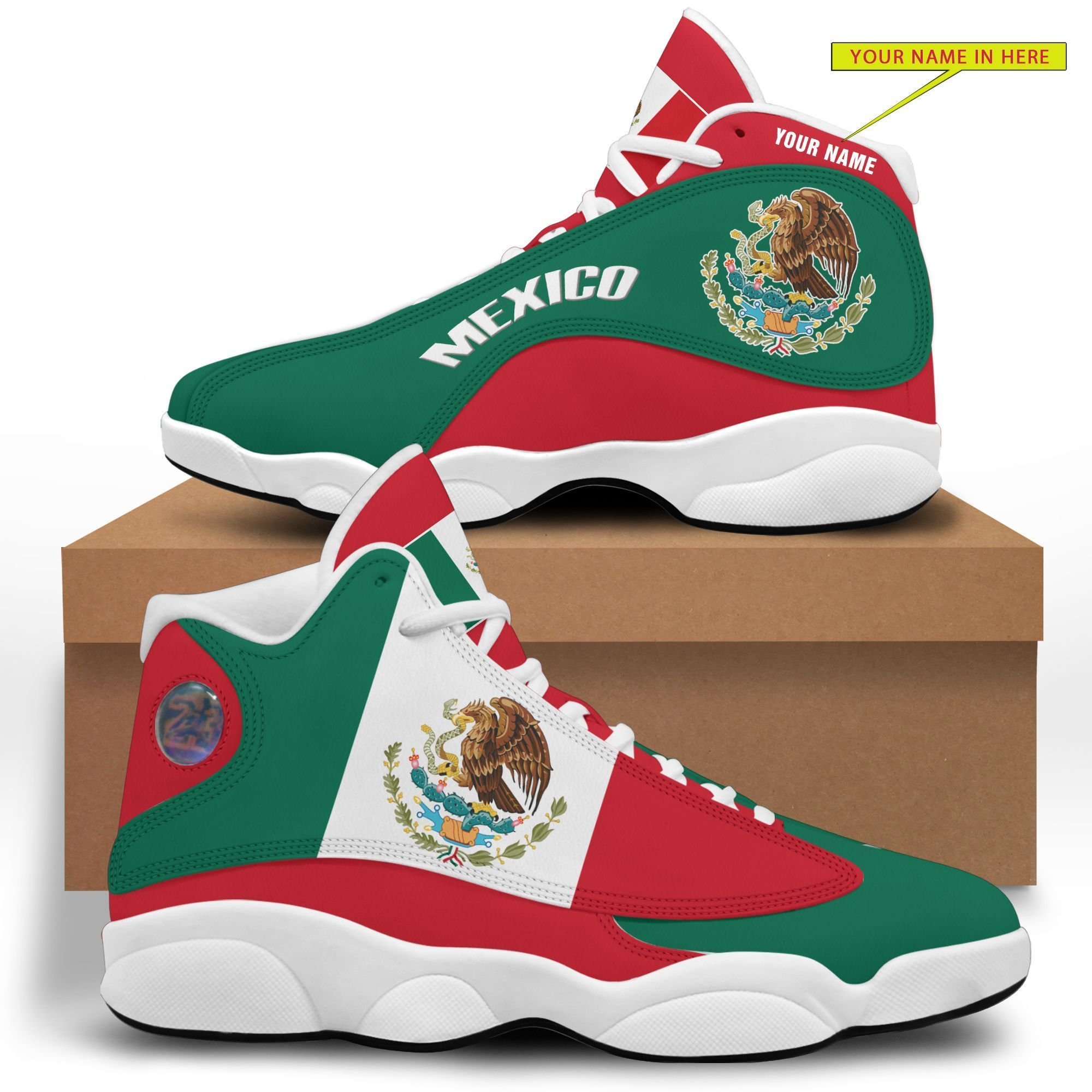 Personalized Coat Of Arms Of Mexico Green Red Custom Air Jordan 13 Shoes Personalized Coat Of Arms Of Mexico Green Red Custom Air Jordan 13 Shoes