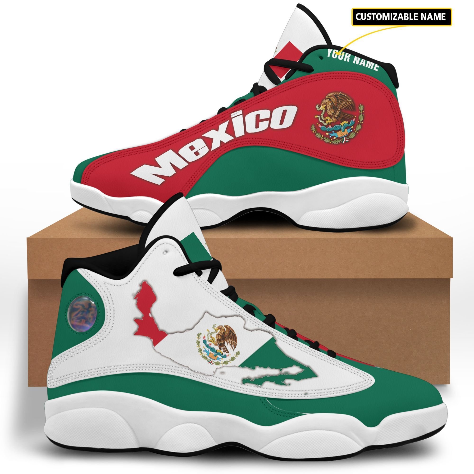 Personalized Coat Of Arms Of Mexico Map Custom Air Jordan 13 Shoes Personalized Coat Of Arms Of Mexico Map Custom Air Jordan 13 Shoes