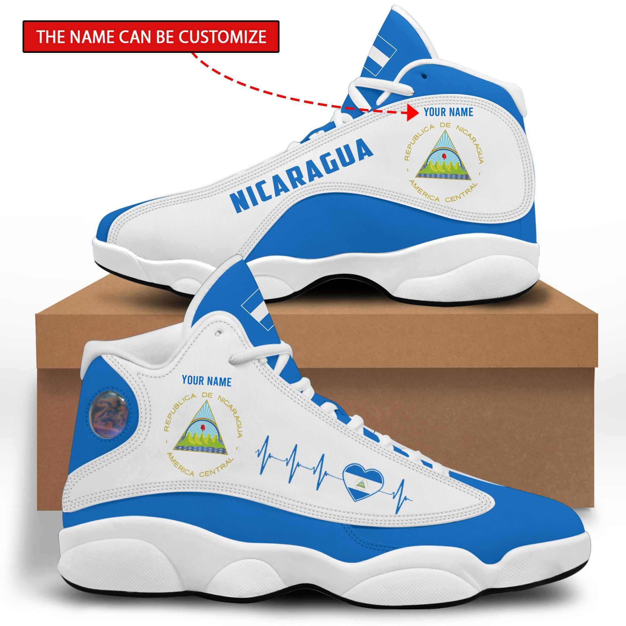 Personalized Coat Of Arms Of Nicaragua Custom Air Jordan 13 Shoes Personalized Coat Of Arms Of Nicaragua Custom Air Jordan 13 Shoes