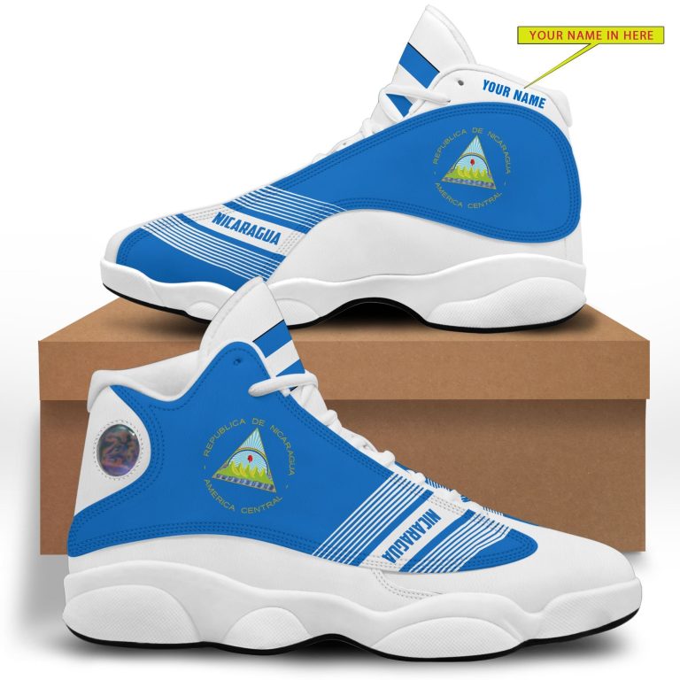 Personalized-Coat-Of-Arms-Of-Nicaragua-White-Blue-Custom-Air-Jordan-13-Shoes-1