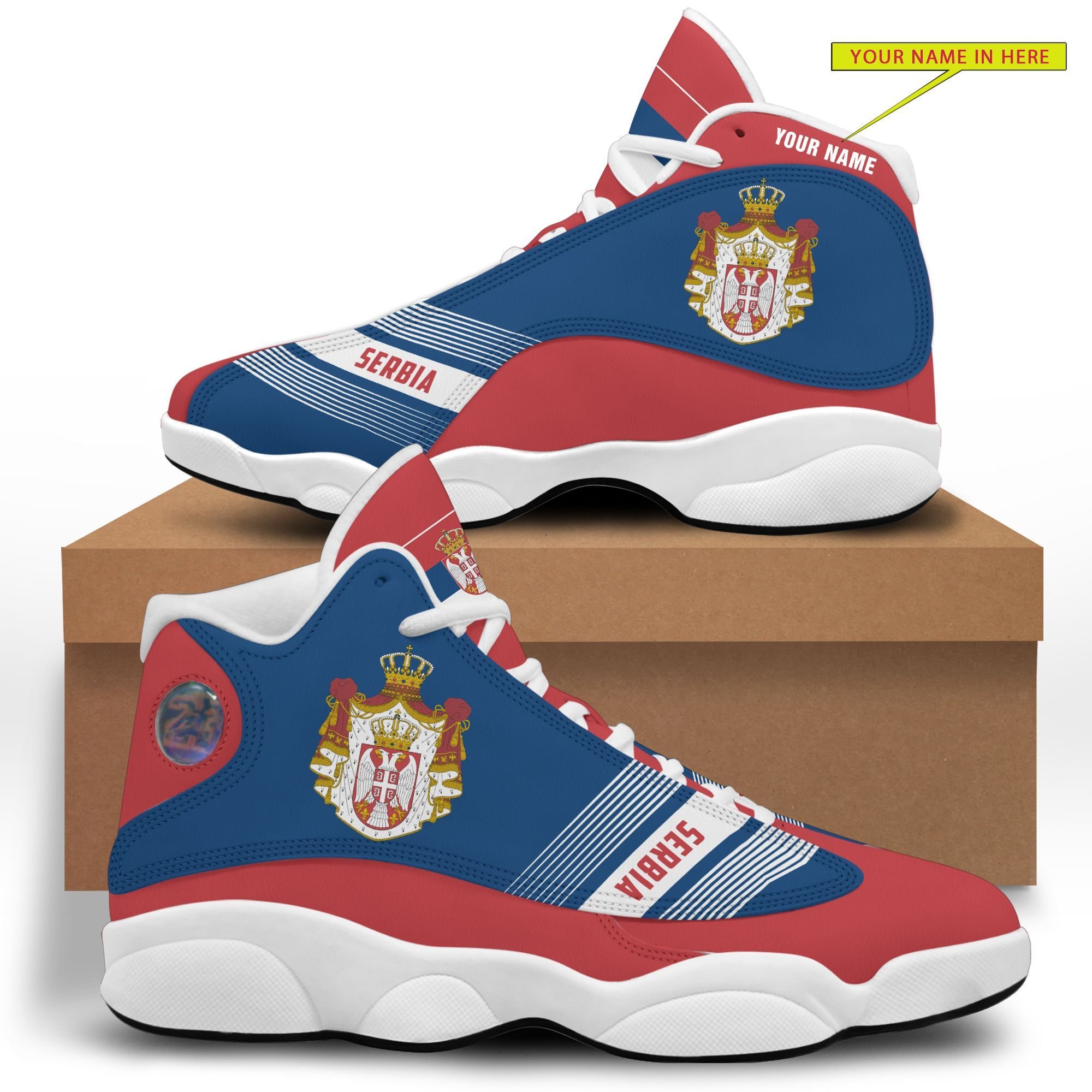 Personalized Coat Of Arms Of Serbia Red Blue Custom Air Jordan 13 Shoes Personalized Coat Of Arms Of Serbia Red Blue Custom Air Jordan 13 Shoes