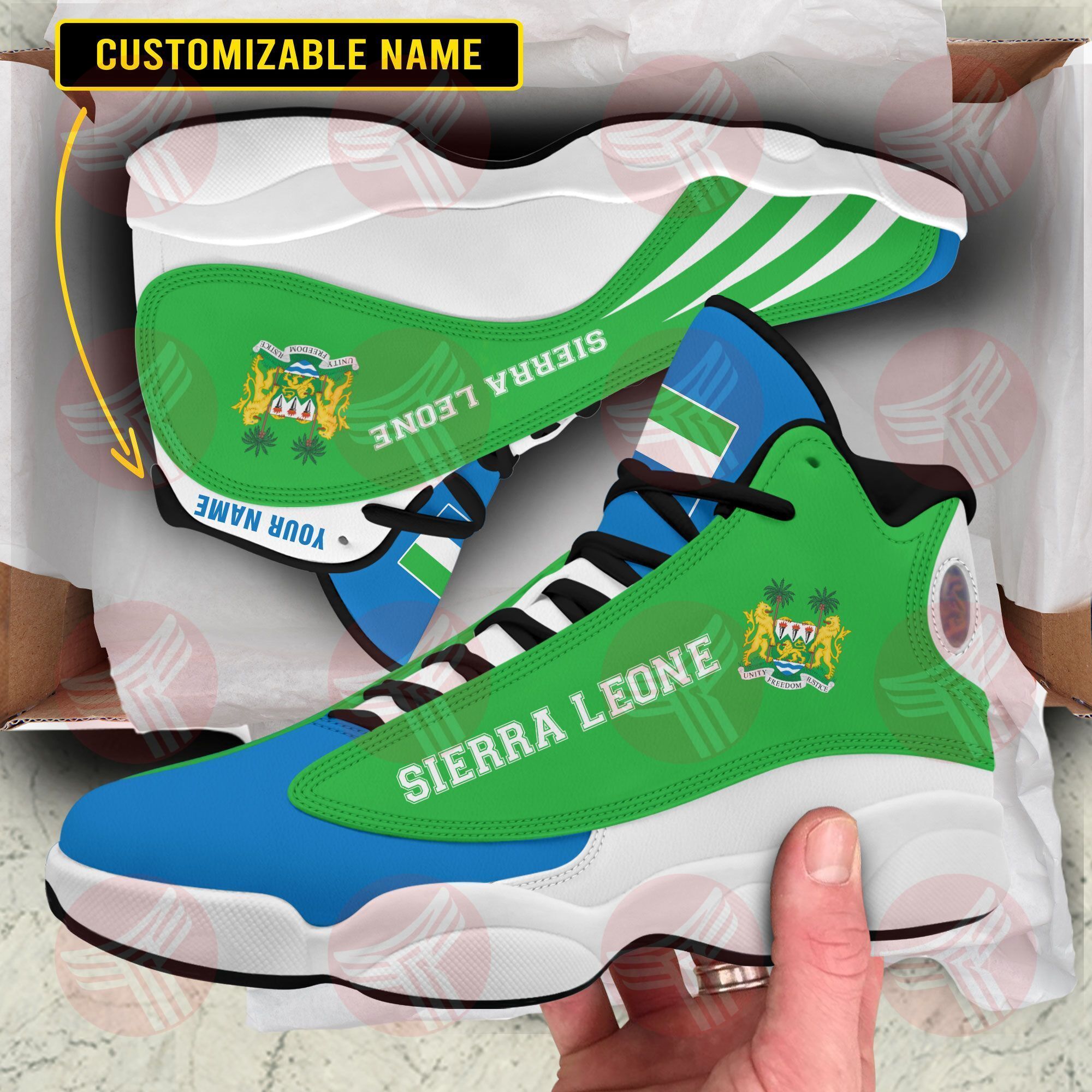 Personalized Coat Of Arms Of Sierra Leone Custom Air Jordan 13 Shoes Personalized Coat Of Arms Of Sierra Leone Custom Air Jordan 13 Shoes