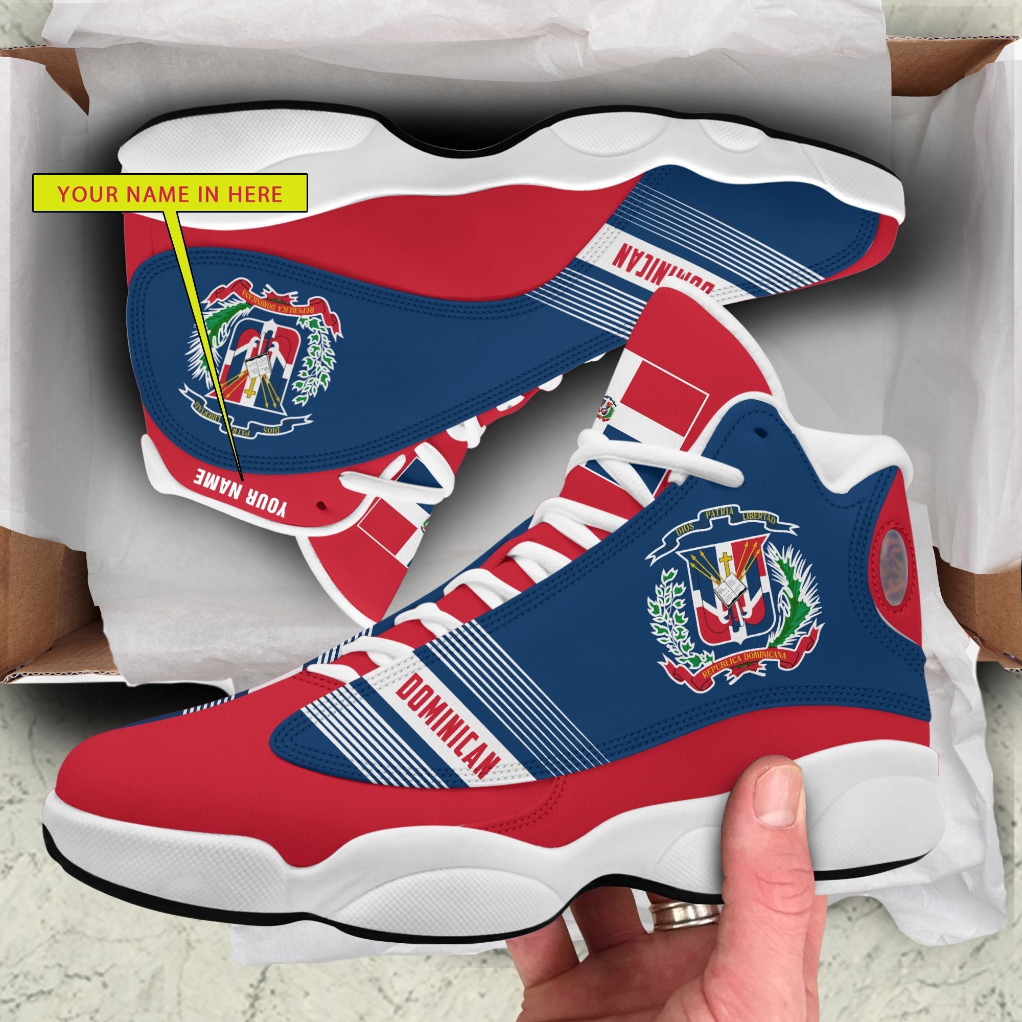 Personalized Coat Of Arms Of The Dominican Republic Red Blue Custom Air Jordan 13 Shoes Personalized Coat Of Arms Of The Dominican Republic Red Blue Custom Air Jordan 13 Shoes