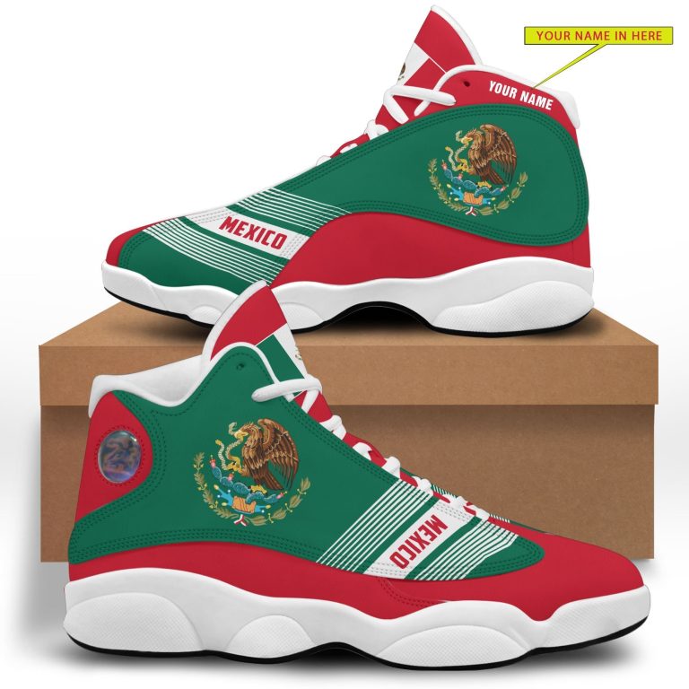 Personalized-Coat-Of-Arms-Of-The-Mexico-Red-Green-Custom-Air-Jordan-13-Shoes-1
