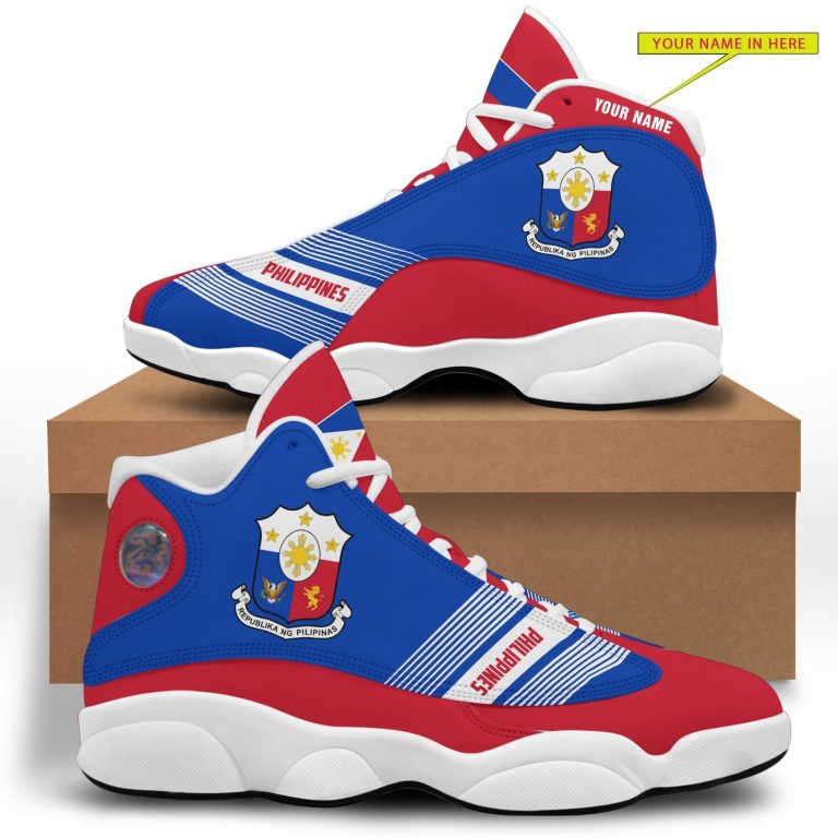 Personalized-Coat-Of-Arms-Of-The-Philippines-Blue-Red-Custom-Air-Jordan-13-Shoes-1