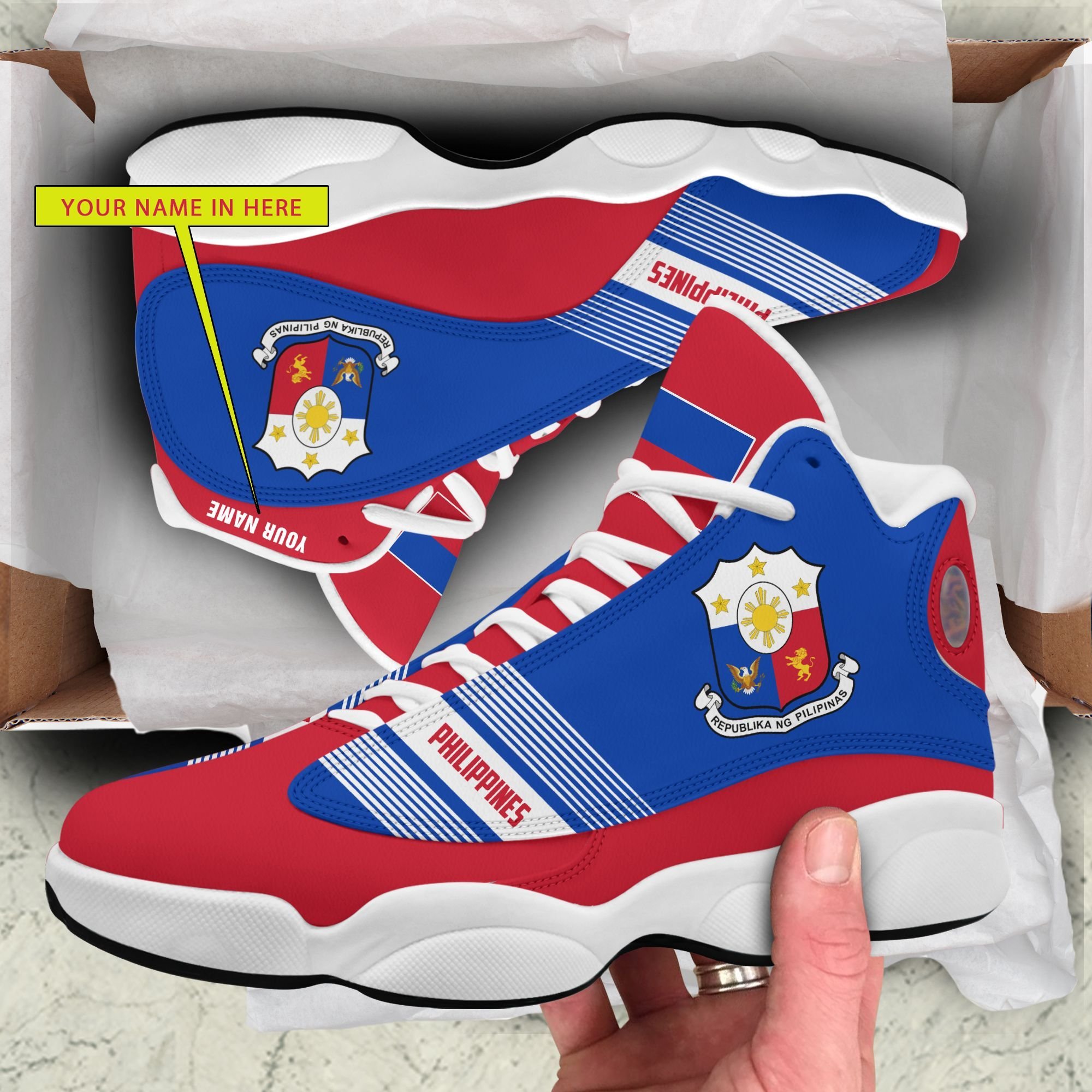 Personalized Coat Of Arms Of The Philippines Blue Red Custom Air Jordan 13 Shoes Personalized Coat Of Arms Of The Philippines Blue Red Custom Air Jordan 13 Shoes