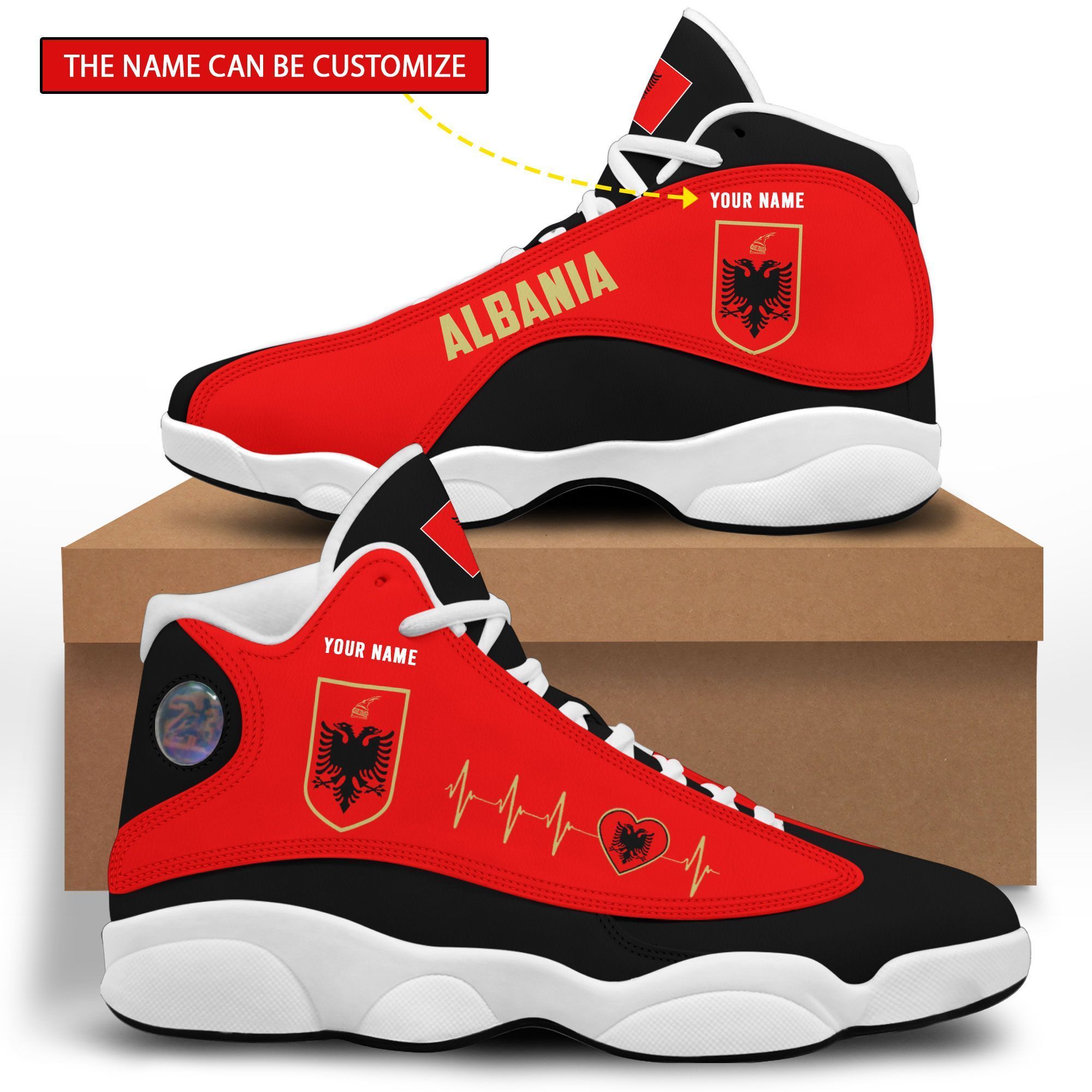 Personalized Coat Of Arms Of The Republic Of Albania Custom Air Jordan 13 Shoes Personalized Coat Of Arms Of The Republic Of Albania Custom Air Jordan 13 Shoes
