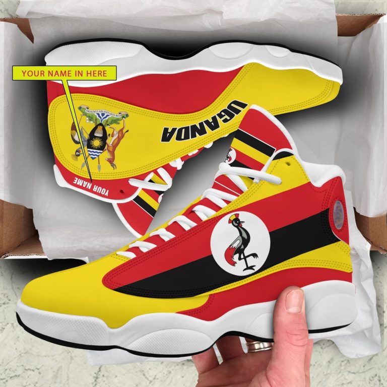 Personalized-Coat-Of-Arms-Of-Uganda-Yellow-Red-Custom-Air-Jordan-13-Shoes-1