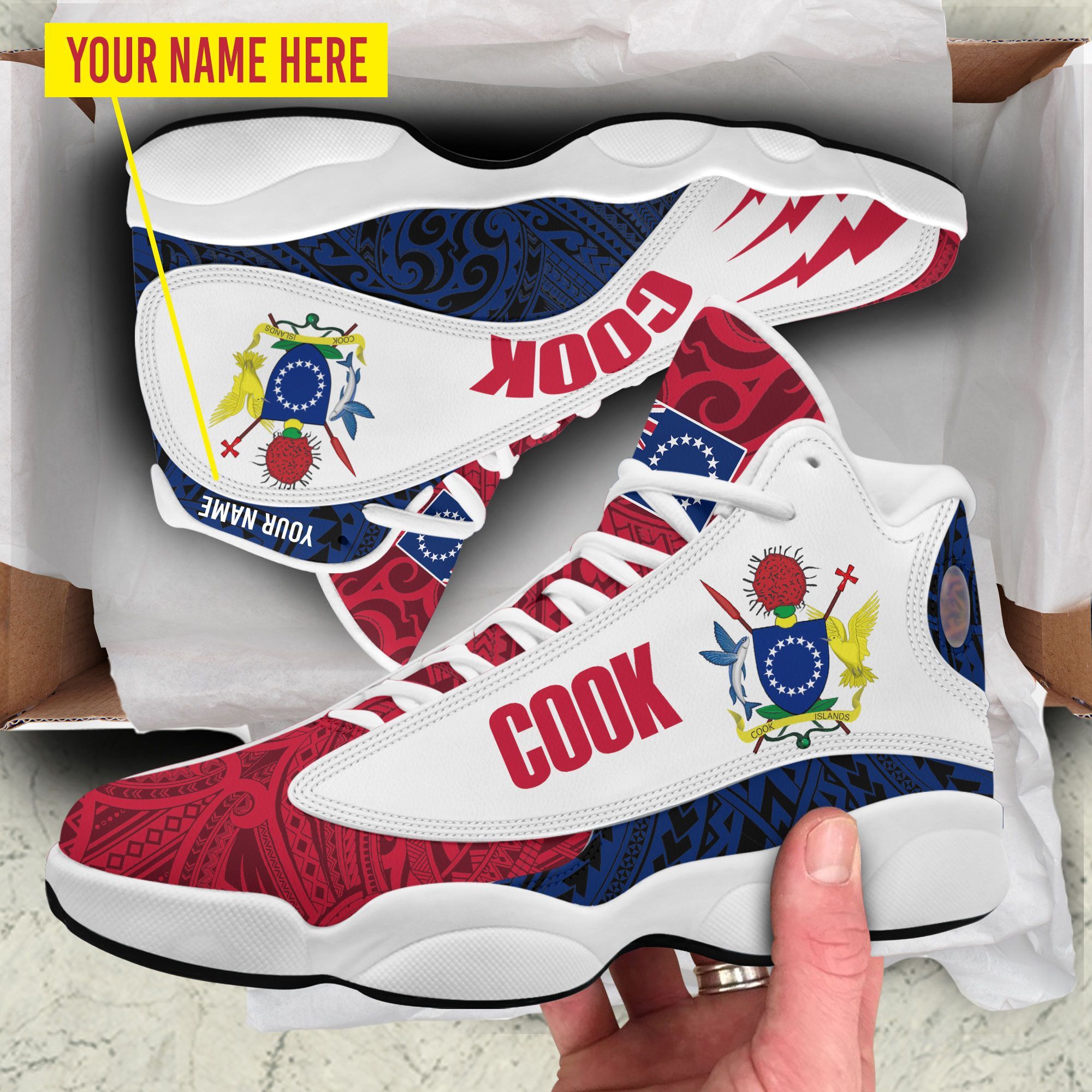 Personalized Cook Islands Red White Custom Air Jordan 13 Shoes Personalized Cook Islands Red White Custom Air Jordan 13 Shoes