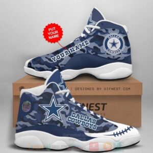 Personalized Dallas Cowboys Nfl Team Custom Blue Camo Air Jordan 13 Shoes