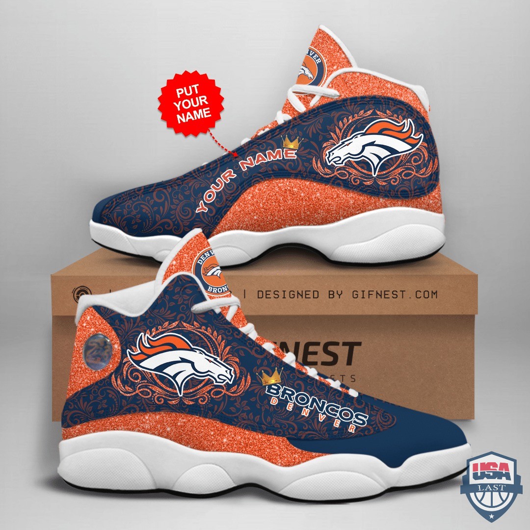 Personalized Denver Broncos Glitter Air Jordan 13 Shoes Personalized Denver Broncos Glitter Air Jordan 13 Shoes