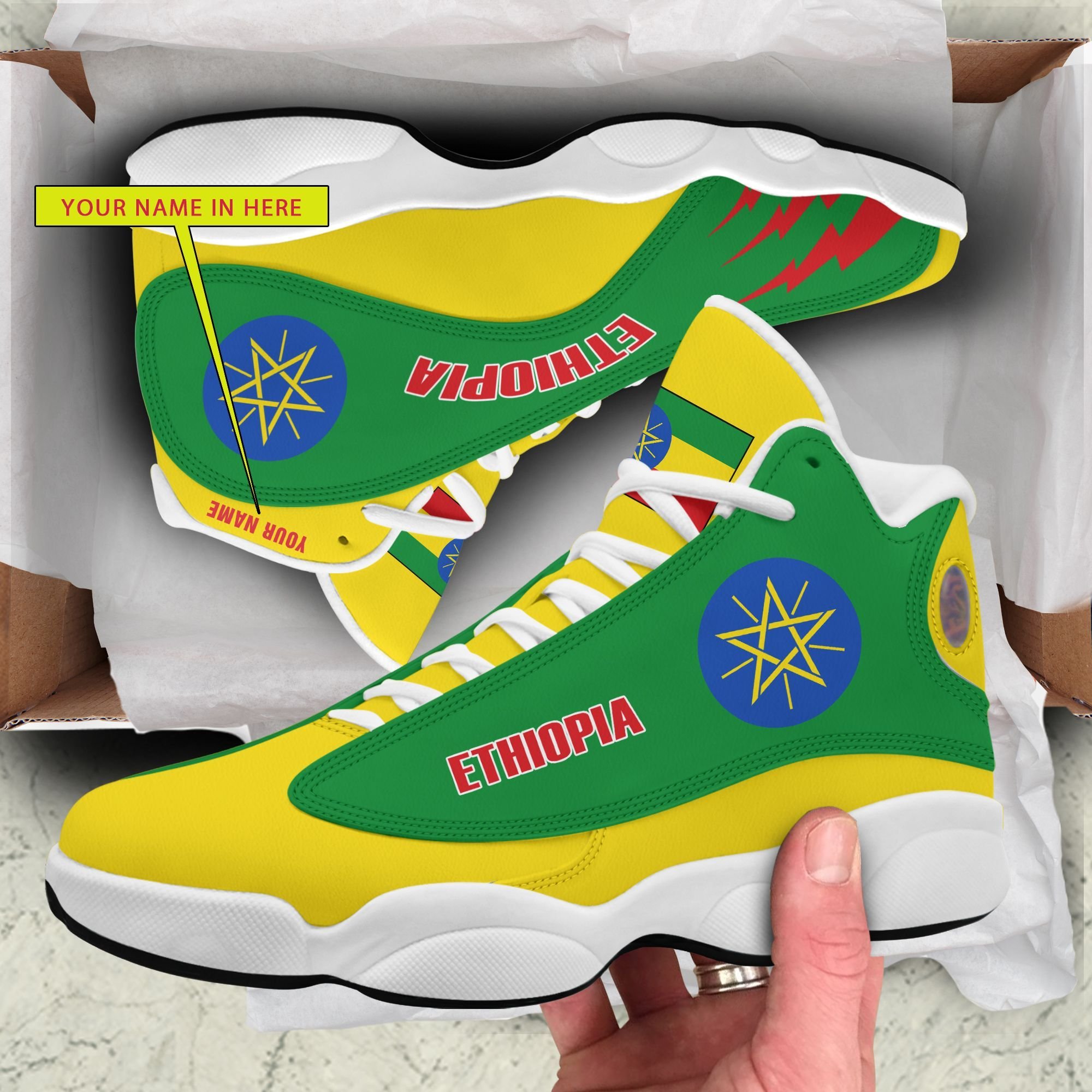 Personalized Emblem Of Ethiopia Custom Air Jordan 13 Shoes Personalized Emblem Of Ethiopia Custom Air Jordan 13 Shoes