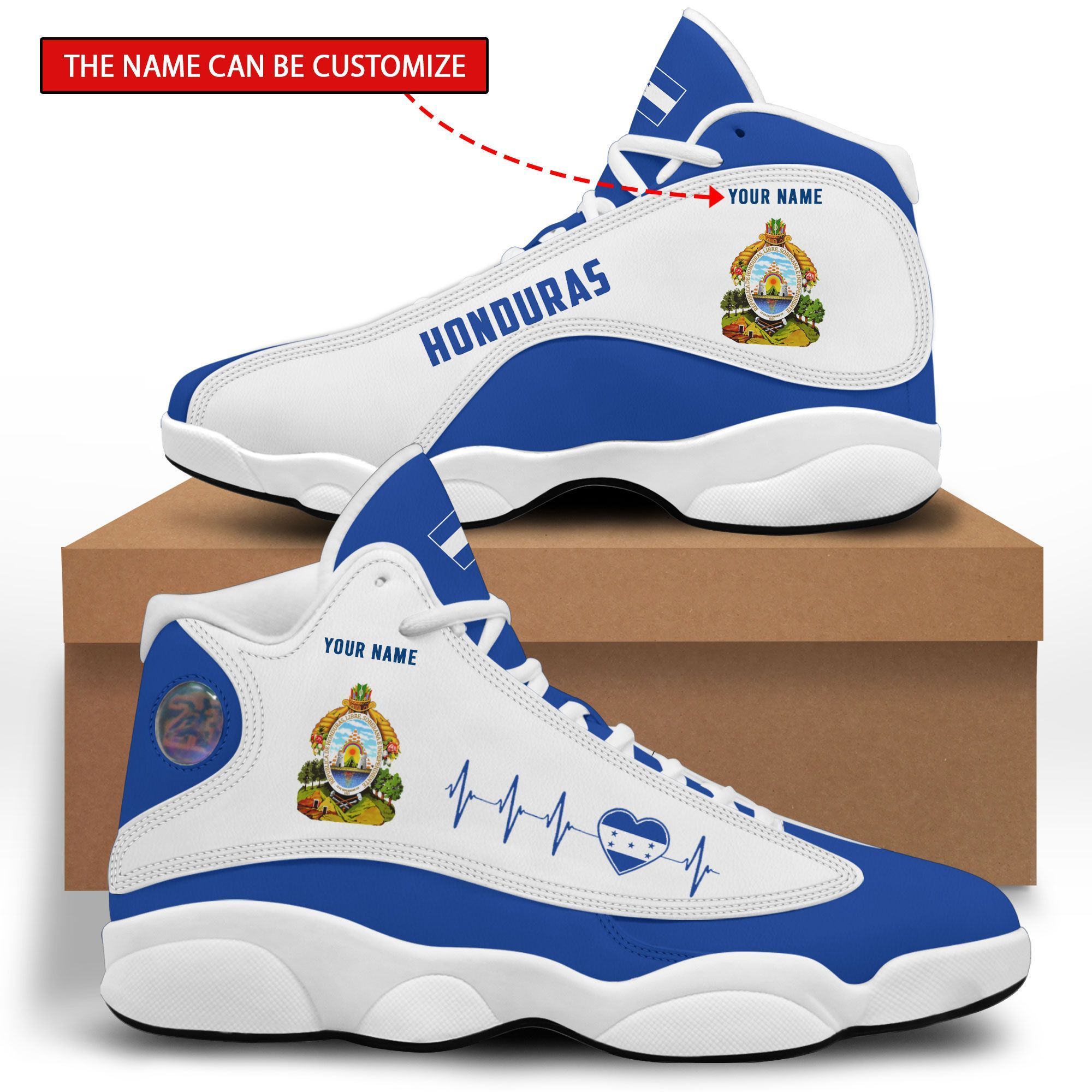 Personalized Honduras White Blue Custom Air Jordan 13 Shoes Personalized Honduras White Blue Custom Air Jordan 13 Shoes