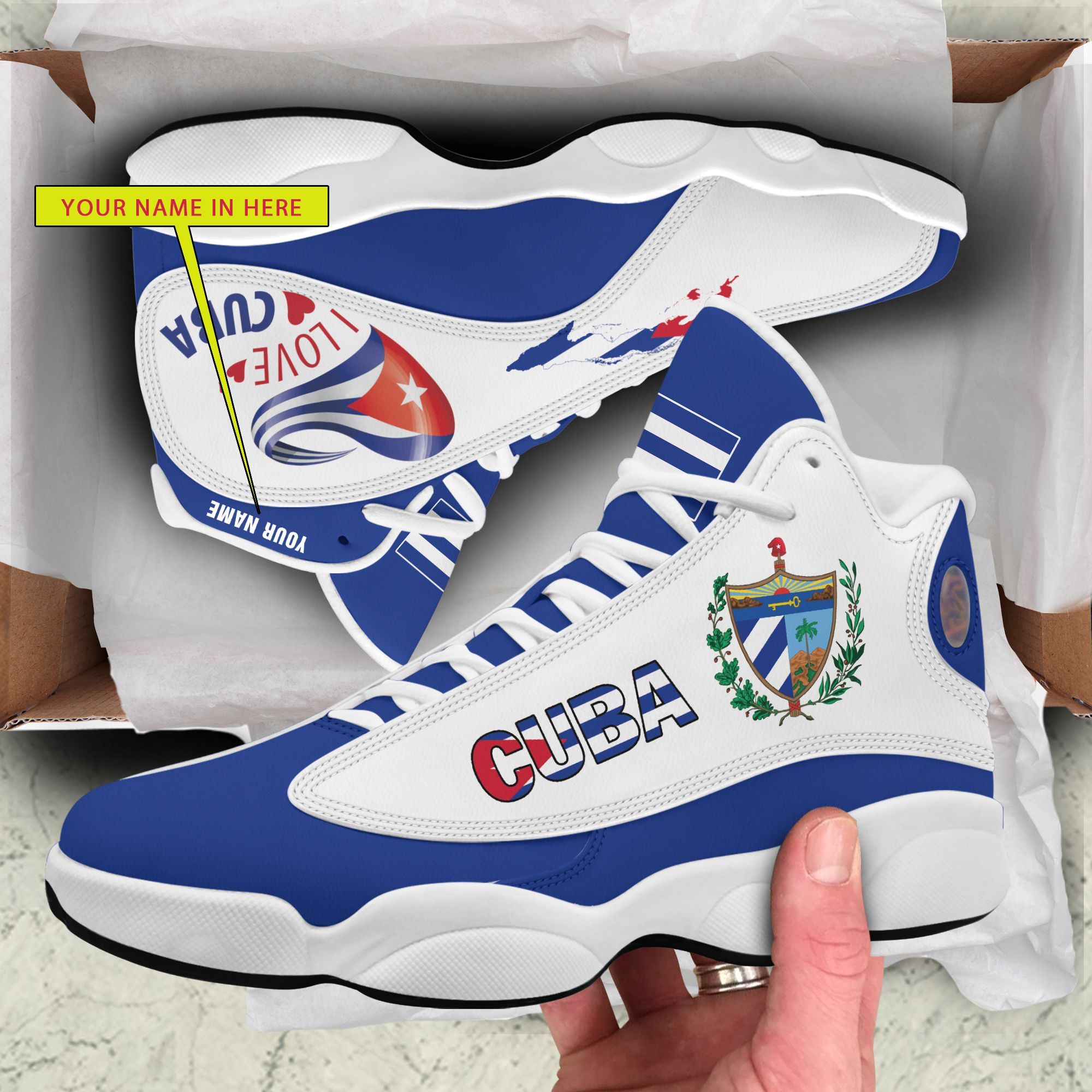 Personalized I Love Cuba Blue White Custom Air Jordan 13 Shoes Personalized I Love Cuba Blue White Custom Air Jordan 13 Shoes