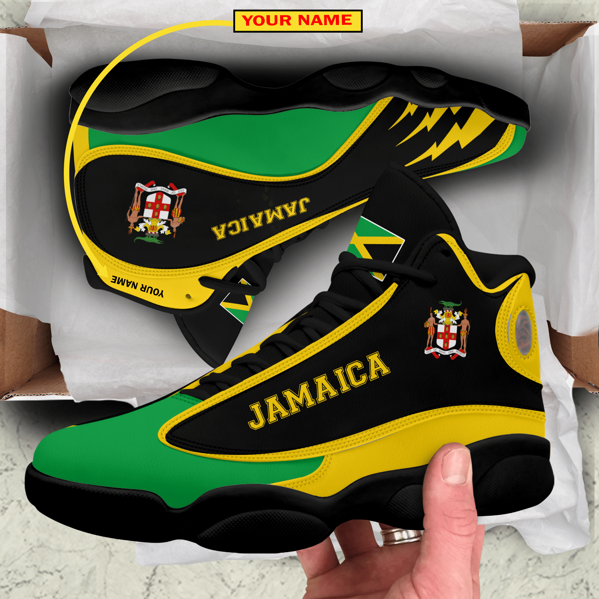 Personalized Jamaica Black Green Custom Air Jordan 13 Shoes Personalized Jamaica Black Green Custom Air Jordan 13 Shoes