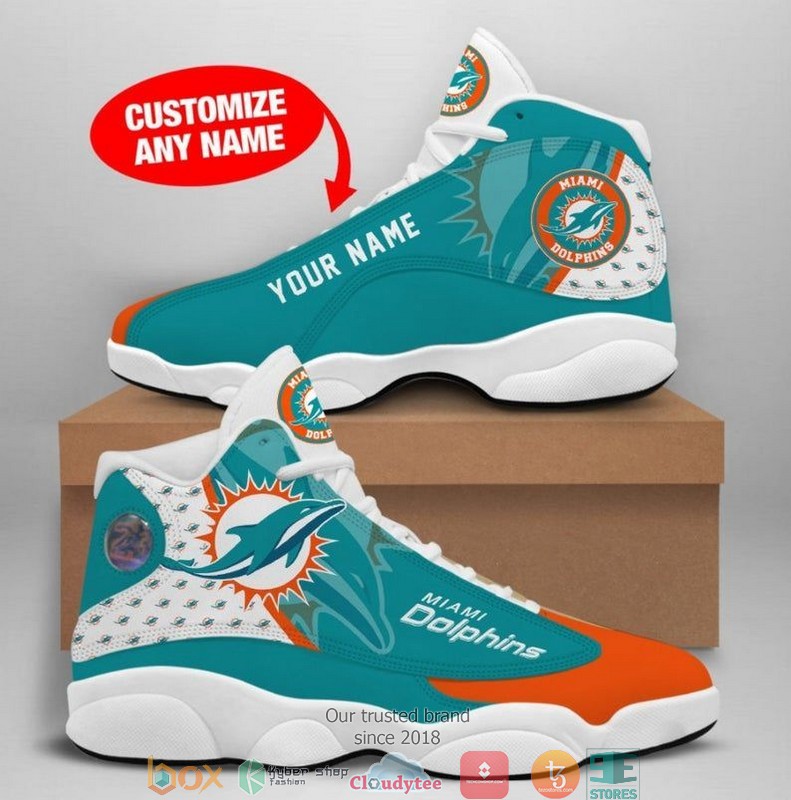 Personalized Miami Dolphins Nfl Big Logo Air Jordan 13 Sneaker Shoes Personalized Miami Dolphins Nfl Big Logo Air Jordan 13 Sneaker Shoes