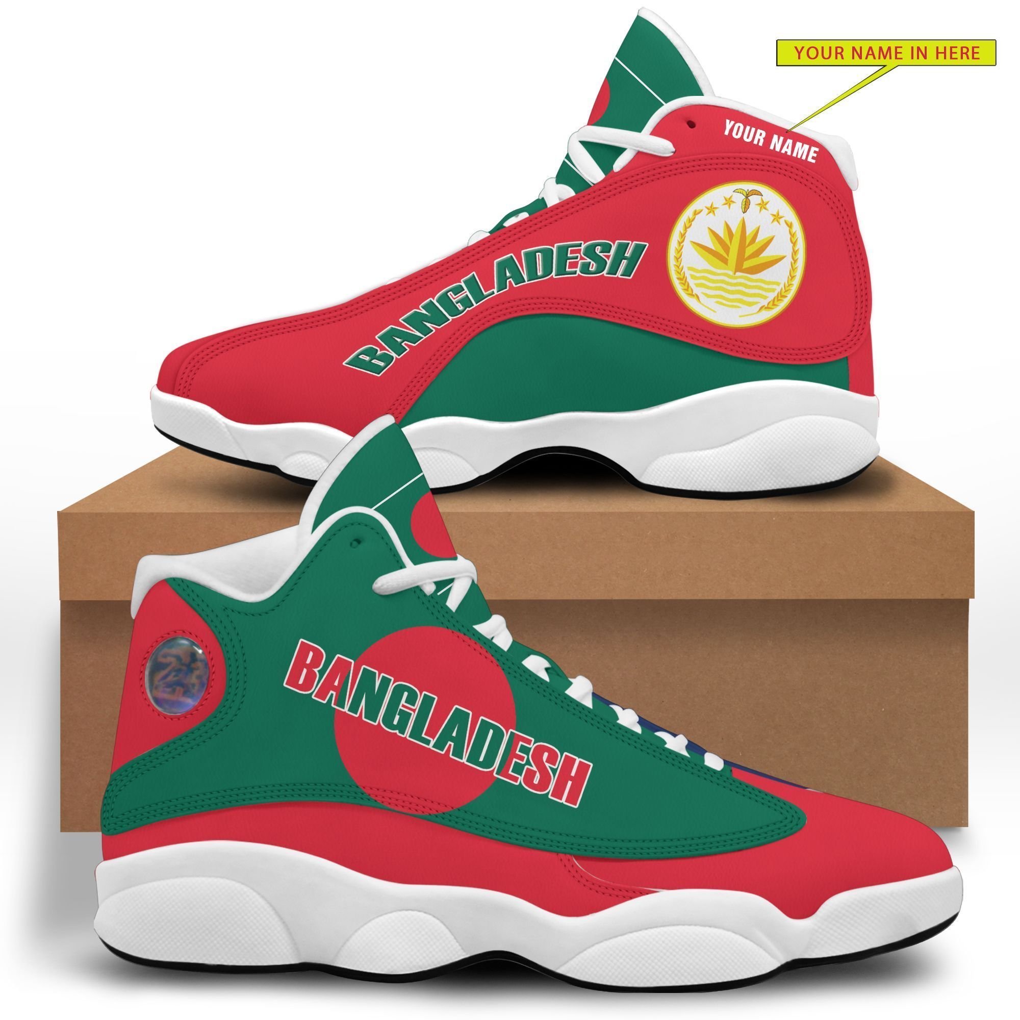 Personalized National Emblem Of Bangladesh Green Red Custom Air Jordan 13 Shoes Personalized National Emblem Of Bangladesh Green Red Custom Air Jordan 13 Shoes