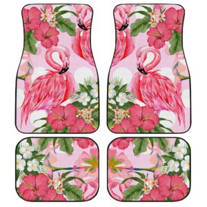 Pink Flamingo Car Floor Mats Custom Hibiscus Flower Car Interior Accessories