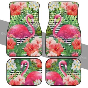 Pink Flamingo Car Floor Mats Custom Tropical Leaves Hibiscus Flower Car Interior Accessories