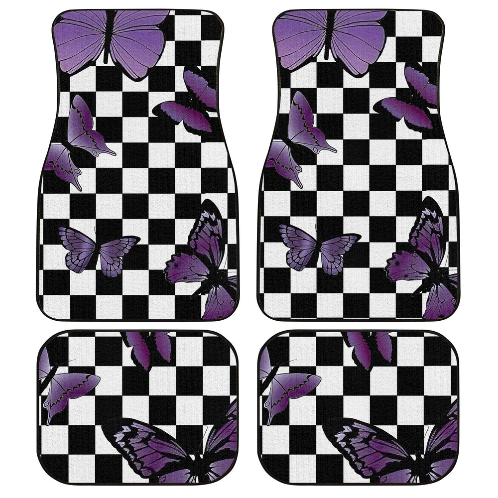 Purple Butterfly Car Floor Mats Custom Checkerboard Car Accessories Purple Butterfly Car Floor Mats Custom Checkerboard Car Accessories