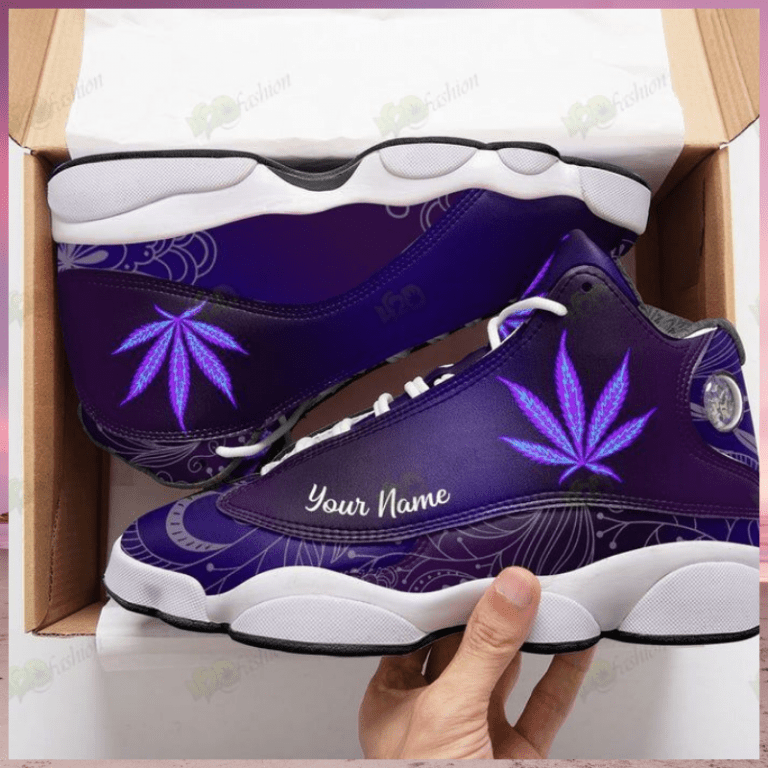 Purple-Weed-Custom-Personalized-Name-Air-Jordan-13-Shoes-2