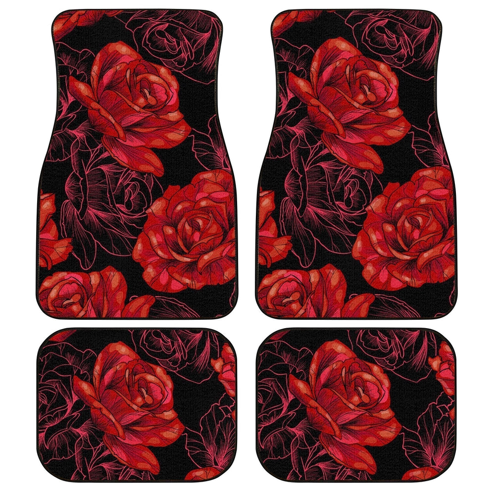 Red Rose Car Floor Mats Custom Floral Car Interior Accessories Red Rose Car Floor Mats Custom Floral Car Interior Accessories