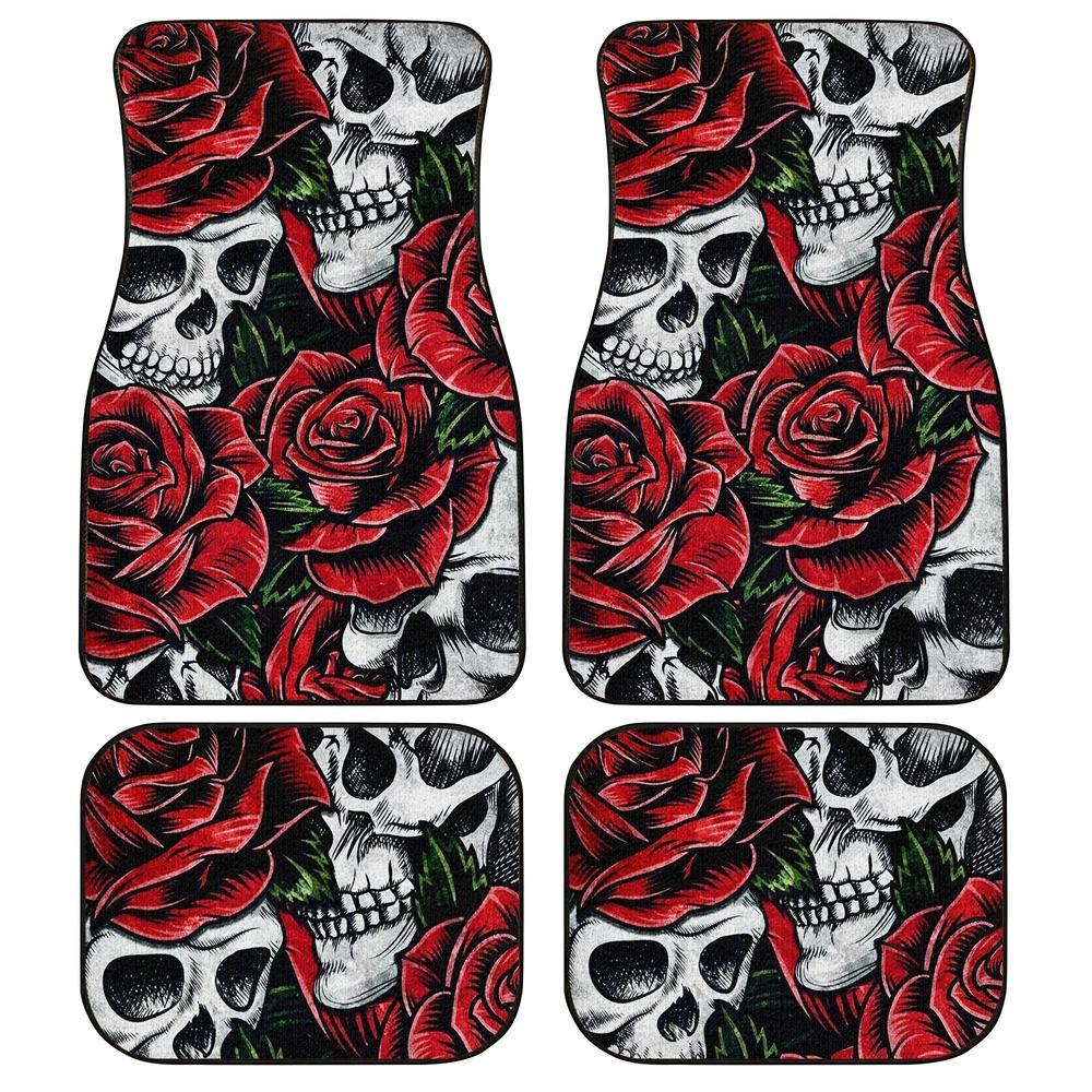 Red Rose Skull Car Floor Mats Custom Flower Car Interior Accessories Red Rose Skull Car Floor Mats Custom Flower Car Interior Accessories