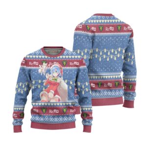 Rem x Puck Anime Ugly Christmas Sweater Custom Re Zero Xmas Gift