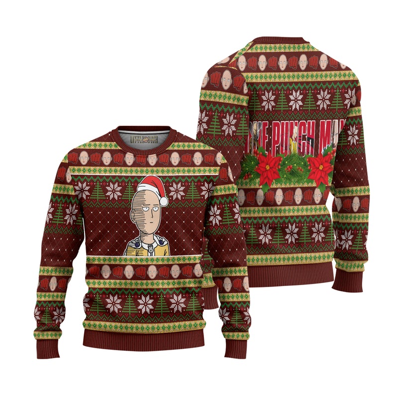 Saitama Anime Ugly Christmas Sweater Custom One Punch Man Xmas Gift Saitama Anime Ugly Christmas Sweater Custom One Punch Man Xmas Gift