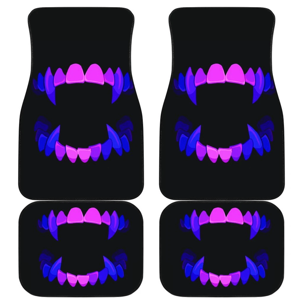 Scary Teeth Blue Neon Color Car Floor Mats 191031 Scary Teeth Blue Neon Color Car Floor Mats 191031