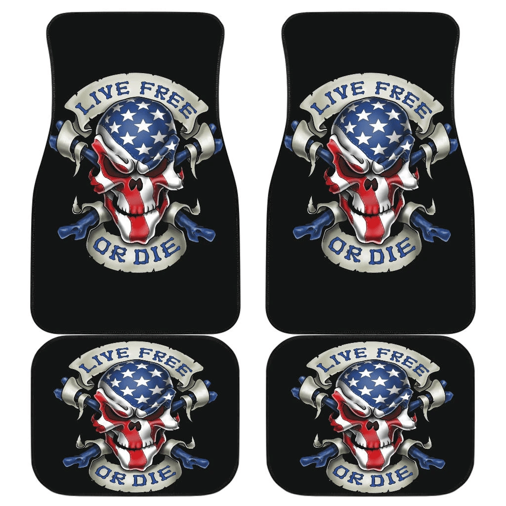 Skull American Live Free or Die Car Floor Mats H042220 Skull American Live Free or Die Car Floor Mats H042220