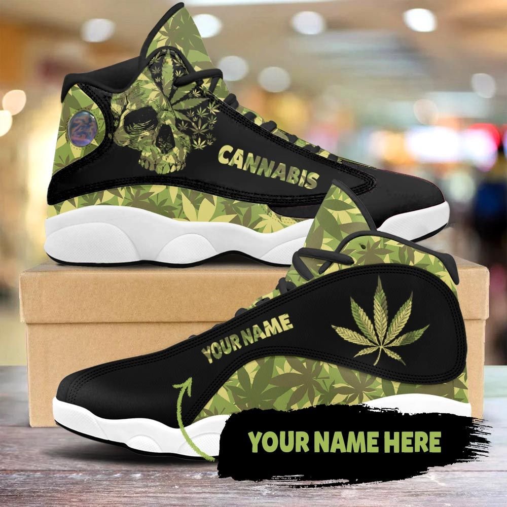 Skull Camo Cannabis Custom Name Air Jordan 13 Sneakers Skull Camo Cannabis Custom Name Air Jordan 13 Sneakers