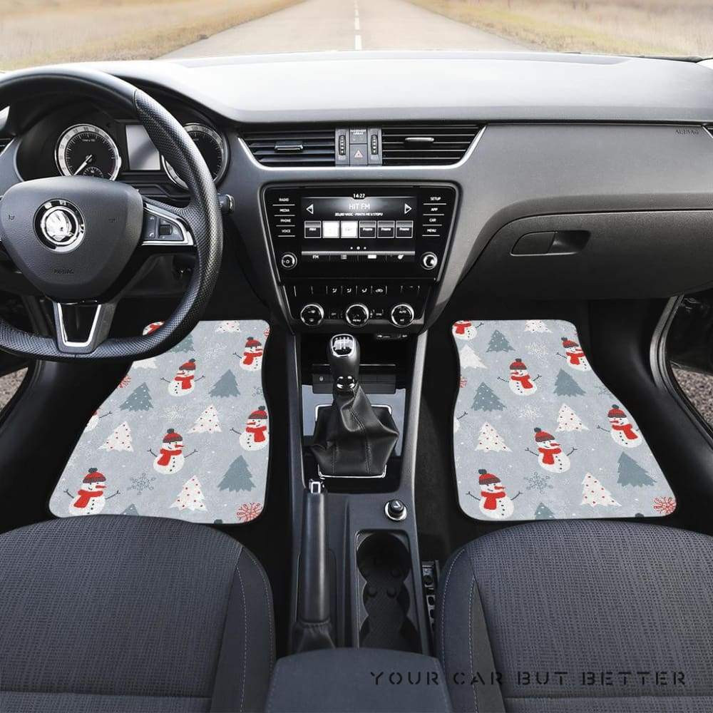 Snowman-Christmas-Tree-Snow-Gray-Background-Front-And-Back-Car-Mats-045109-T1120-1