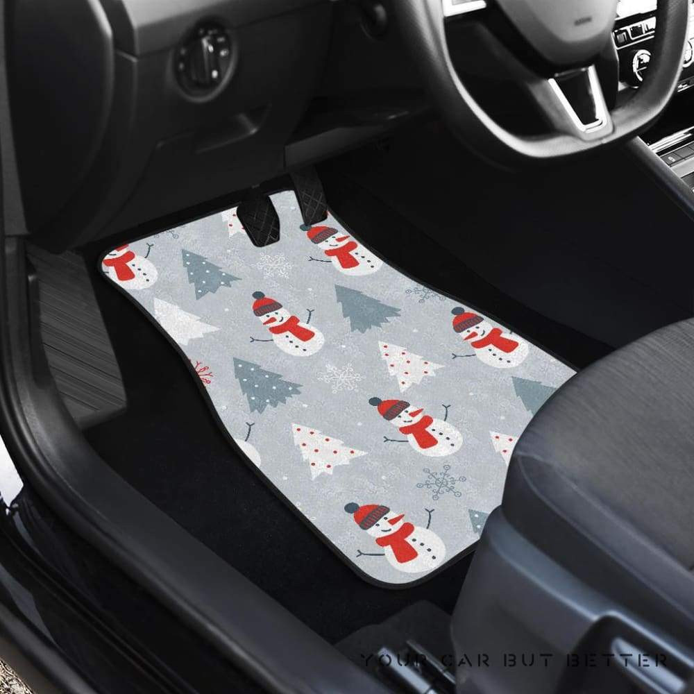 Snowman-Christmas-Tree-Snow-Gray-Background-Front-And-Back-Car-Mats-045109-T1120-2