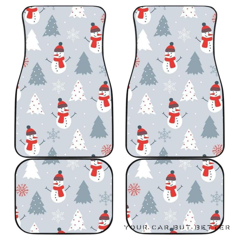 Snowman Christmas Tree Snow Gray Background Front And Back Car Mats 045109 T1120 Snowman Christmas Tree Snow Gray Background Front And Back Car Mats 045109 T1120
