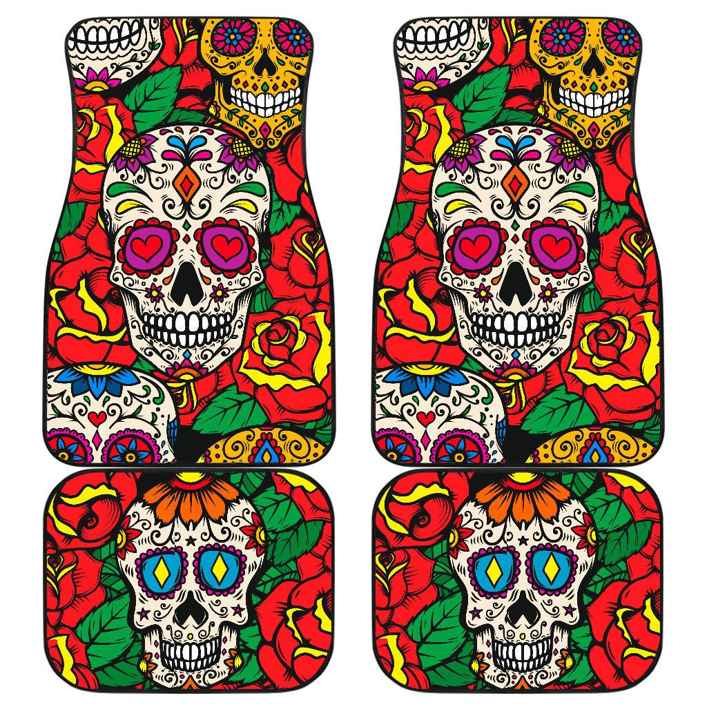 Sugar Skull Flower Car Floor Mats Amazing Gift Ideas T300720 Sugar Skull Flower Car Floor Mats Amazing Gift Ideas T300720