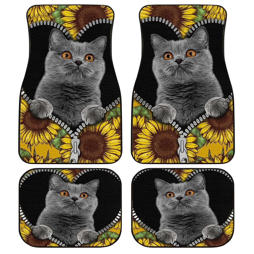 Sunflower British Short Hair Cat Car Floor Mats Custom Cat Car Accessories Sunflower British Short Hair Cat Car Floor Mats Custom Cat Car Accessories