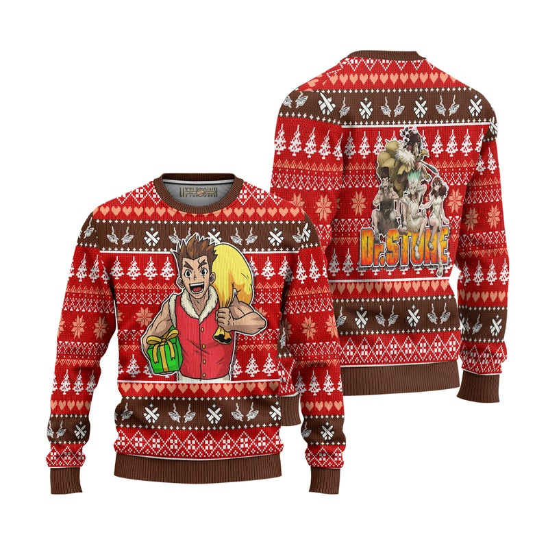 Taiju Oki Anime Ugly Christmas Sweater Custom Dr Stone Xmas Gift Taiju Oki Anime Ugly Christmas Sweater Custom Dr Stone Xmas Gift