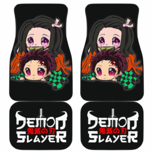 Tanjiro And Nezuko Chibi Demon Slayer Black Car Floor Mats UBC033004