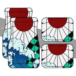 Tanjiro Hanafuda Car Floor Mats Great Wave Custom Anime Car Accessories