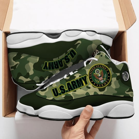 The United States Army Camo All Over Printed Air Jordan 13 Sneakers The United States Army Camo All Over Printed Air Jordan 13 Sneakers