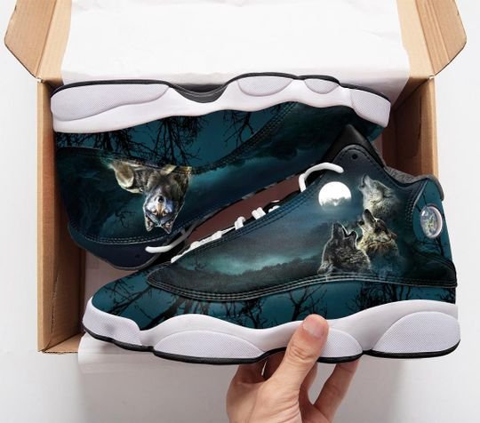 Three Wolf With Moon All Over Print Air Jordan 13 Sneakers Three Wolf With Moon All Over Print Air Jordan 13 Sneakers