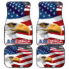 US Independence Day Minimal Eagle Head With US Flag Car Floor Mats